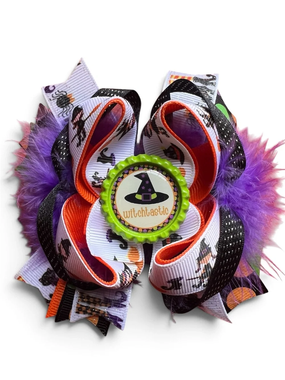 Witchtastic Purple & Orange Halloween Hair Bow - Kids Costume Accessory
